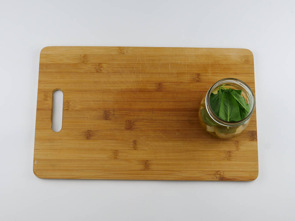 kitchen Board cooking vegetable salad leaf cheese nut pomegranate oil - Foto, Imagem