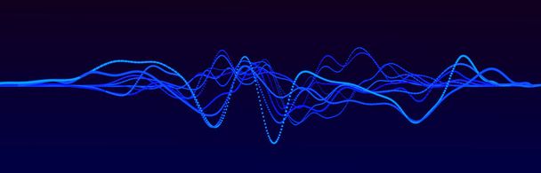 Звуковая волна. Абстрактный синий цифровой эквалайзер. Большая визуализация данных. Динамический поток света. 3d-рендеринг. - Фото, изображение