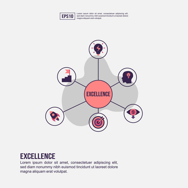 Concepto de excelencia para presentación, promoción, marketing en redes sociales y más. Infografía minimalista de excelencia con icono plano
 - Vector, imagen