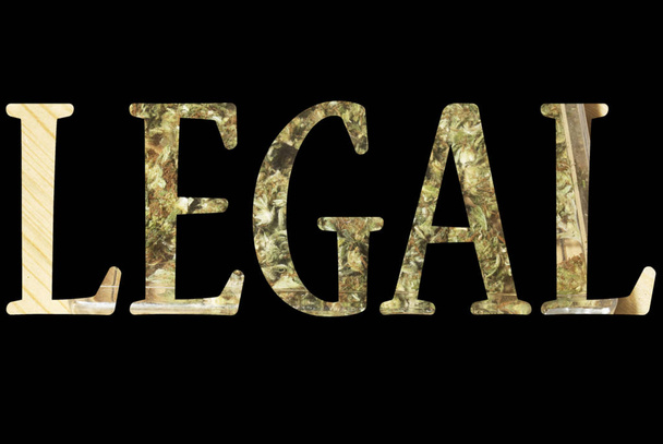Ldgal text on black background with marijuana - Photo, Image