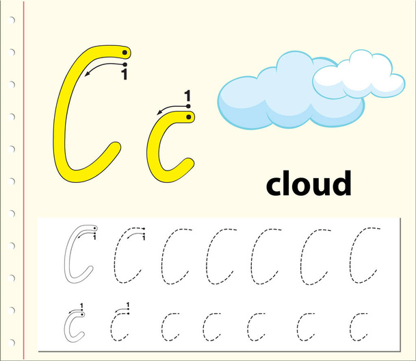 Letter C tracing alfabet werkbladen - Vector, afbeelding