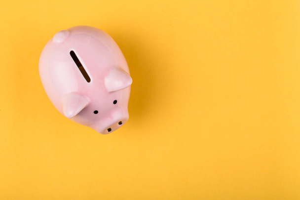 Piggy Bank With Yellow Background - 写真・画像