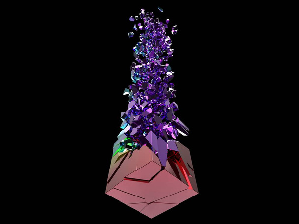 Μεταλλικός κύβος που εκρήγνυται σε εκατοντάδες πολύχρωμα κομμάτια - Φωτογραφία, εικόνα