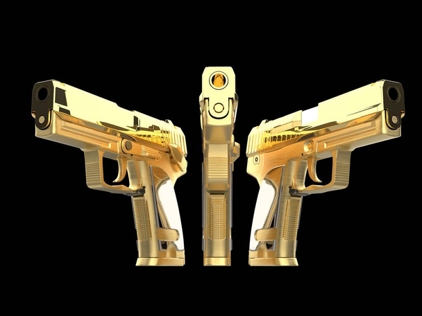 Três belas armas douradas brilhantes lado a lado
  - Foto, Imagem