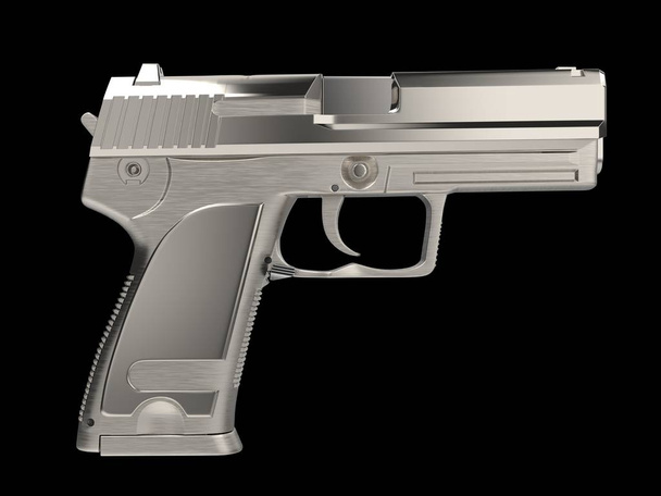 Silver modern hand gun - side view - Photo, Image