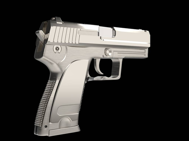 Silver modern hand gun with chrome hand grip - side view - Photo, Image