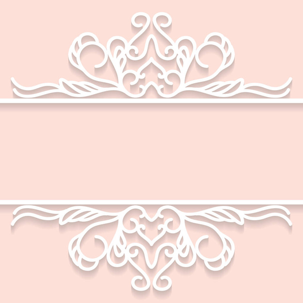 Lace frame met knipsel papier decoratie, Vector wenskaart of bruiloft uitnodiging sjabloon met vintage decoratief. - Vector, afbeelding