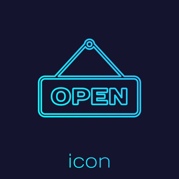 Turquoise Hanging sign with text Open door line icon isolated on blue background. Vector Illustration - Vector, Image
