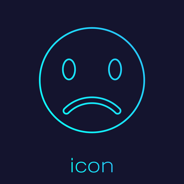 Turquoise triest glimlach lijn icoon geïsoleerd op blauwe achtergrond. Emoticon gezicht. Vector illustratie - Vector, afbeelding