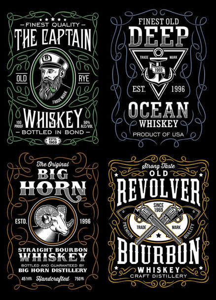 Vintage Whiskey Label T-shirt Design Collection - Vector, Image
