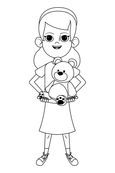 little kid avatar cartoon character black and white - Vector, Image