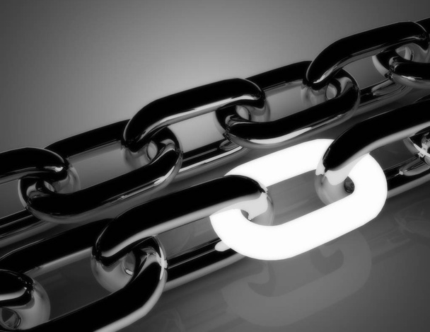 chain concept with white link .3d illustration - Foto, Imagem