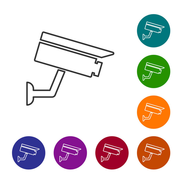 graue Überwachungskamera Zeilensymbol isoliert auf weißem Hintergrund. Vektorillustration - Vektor, Bild
