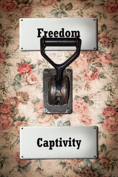 Straatnaambord aan vrijheid versus gevangenschap - Foto, afbeelding