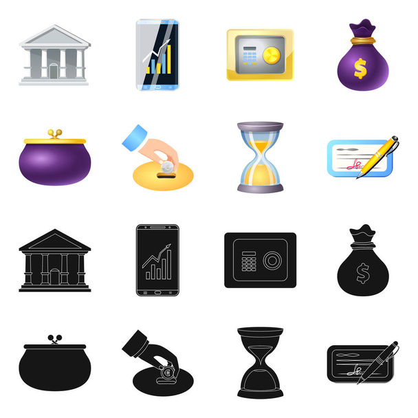 Vector illustration of bank and money icon. Set of bank and bill stock vector illustration. - Διάνυσμα, εικόνα