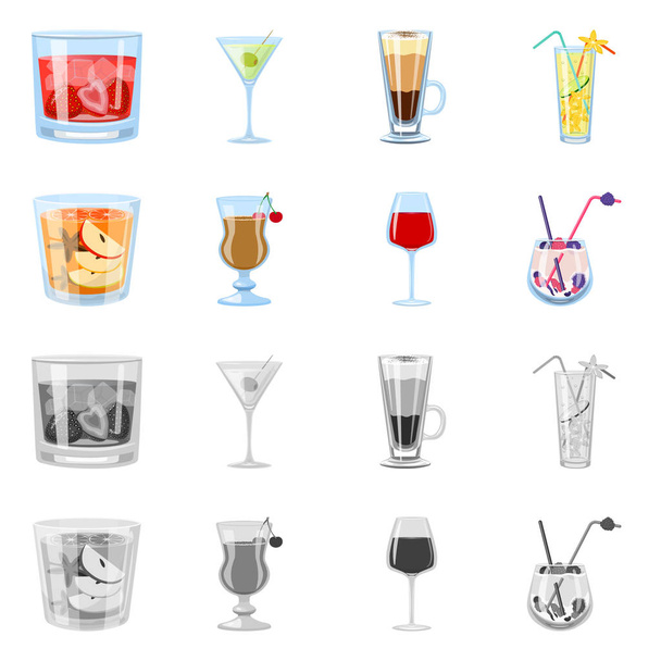 Векторная иллюстрация логотипа ликера и ресторана. Набор спиртных напитков и векторных ингредиентов для склада. - Вектор,изображение
