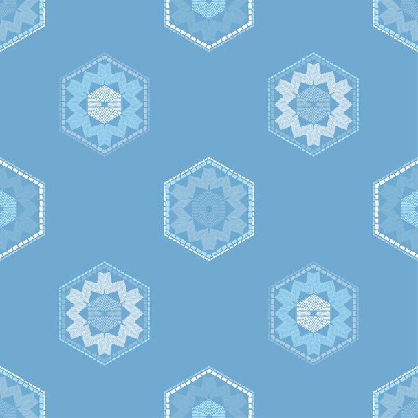 Snowflakes. Ethnic boho seamless pattern. Lace. Embroidery on fabric. Patchwork texture. Weaving. Traditional ornament. Tribal pattern. Folk motif. Can be used for wallpaper, textile, wrapping, web. - Διάνυσμα, εικόνα
