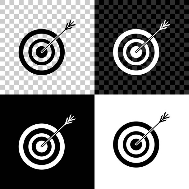 Target met pijlpictogram geïsoleerd op zwarte, witte en transparante achtergrond. DART bord teken. Boogschieten bord icoon. Dartbord teken. Business Goal concept. Vector illustratie - Vector, afbeelding