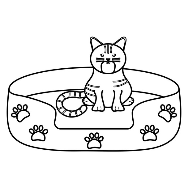 cute little cat in bed character - Vector, Image