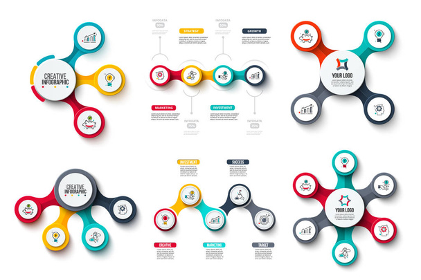 Vector circles infographic set. Business diagrams with 3, 4, 5 and 6 step and options. Presentation design - Vector, Image