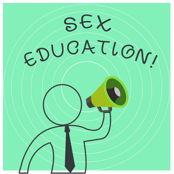 Conceptual hand writing showing Sex Education. Business photo text Instruction of issues relating to huanalysis sexuality and anatomy Outline Symbol Man Loudspeaker Announcing Instructions. - Photo, Image