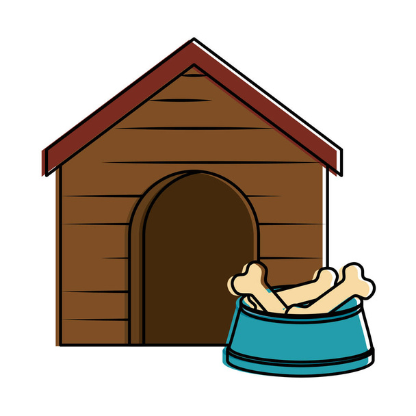 ξύλινο σπίτι κατοικίδιο ζώο με κόκαλα πιάτων - Διάνυσμα, εικόνα