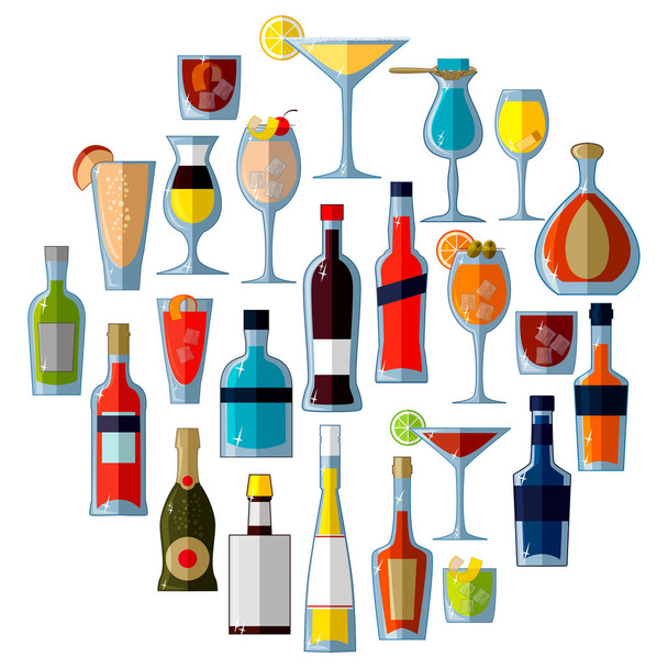 A large set of alcoholic cocktails and drinks in flat vector style - Vektori, kuva
