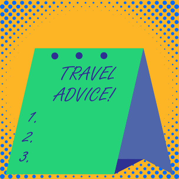 Handgeschreven tekst reisadvies. Concept betekent tips met betrekking tot verantwoord reizen in gekozen bestemming. - Foto, afbeelding