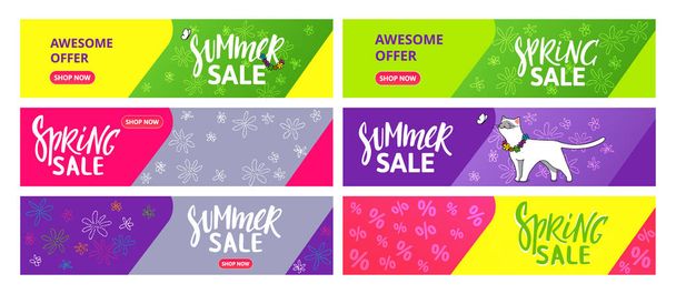 Season Sale Poster and Background Design. Spring and Summer Sale Banners. Bright Vector Advertising Illustration. - Vector, Image