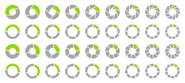 Cirkeldiagrammen instellen pijlen grijs en groen - Vector, afbeelding