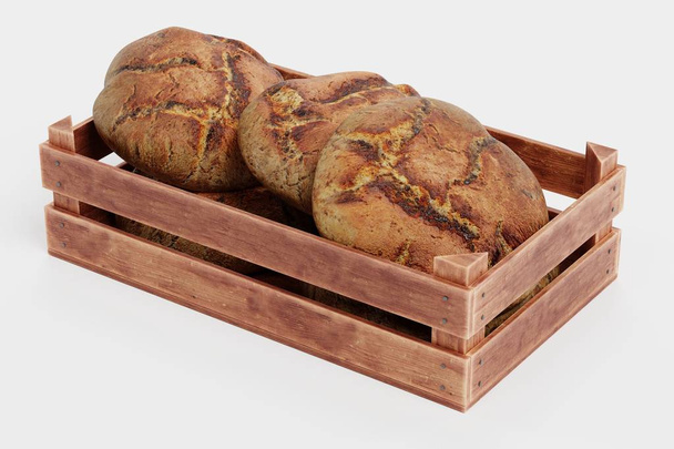 Realistische 3D render van brood in doos - Foto, afbeelding
