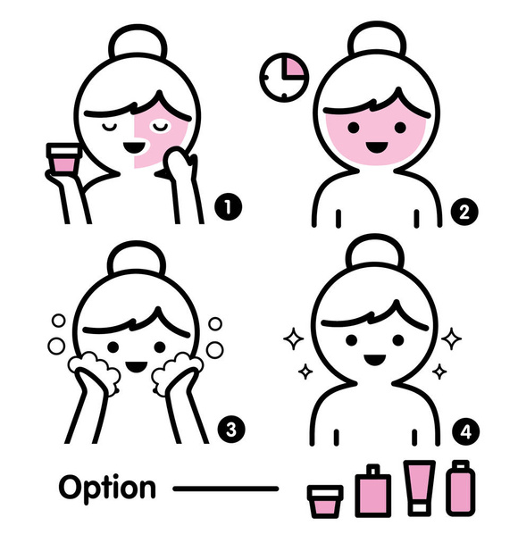 Steps how to facial care.Vector illustration. - Vector, Image