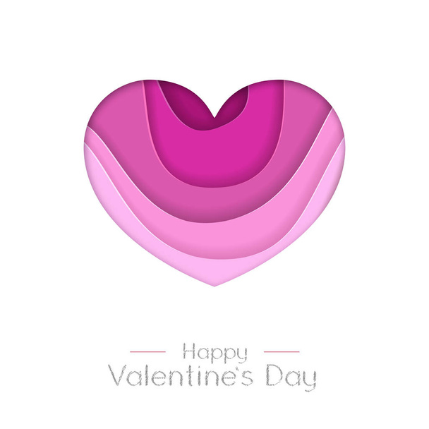 Happy Valentines day greeting card with love heart  silhouette. Cut out paper art style design - Вектор,изображение