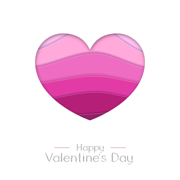 Happy Valentines day greeting card with love heart  silhouette. Cut out paper art style design - Διάνυσμα, εικόνα