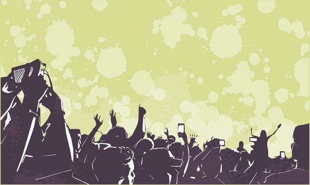 Ілюстрація великого натовпу молодих людей на фестивалі вечірок живої музики
 - Вектор, зображення