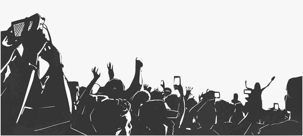 Ілюстрація великого натовпу молодих людей на фестивалі вечірок живої музики
 - Вектор, зображення