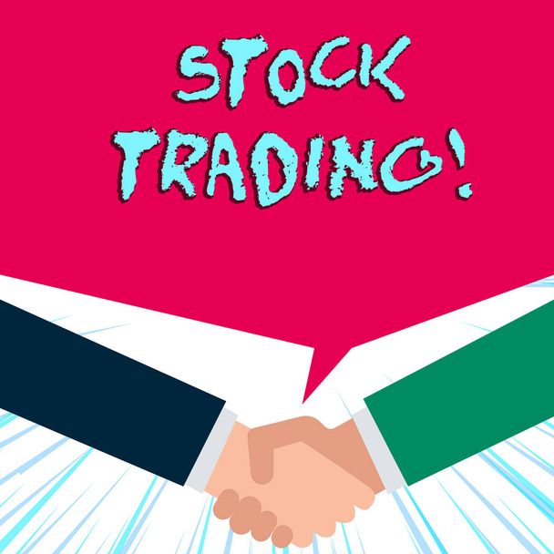 Kézírási szöveg írása Stock Trading. A fogalom jelentése a piaci részesedés vételi és eladási tevékenység,. - Fotó, kép