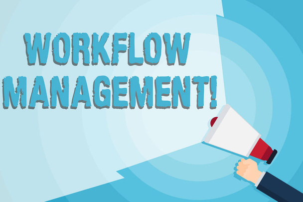 Szövegírás Workflow Management. Üzleti koncepció az üzleti folyamatok végrehajtásához és automatizálásához Kézi hangszóró megafon üres széles gerendával a hangerő-tartomány kiterjesztéséhez. - Fotó, kép