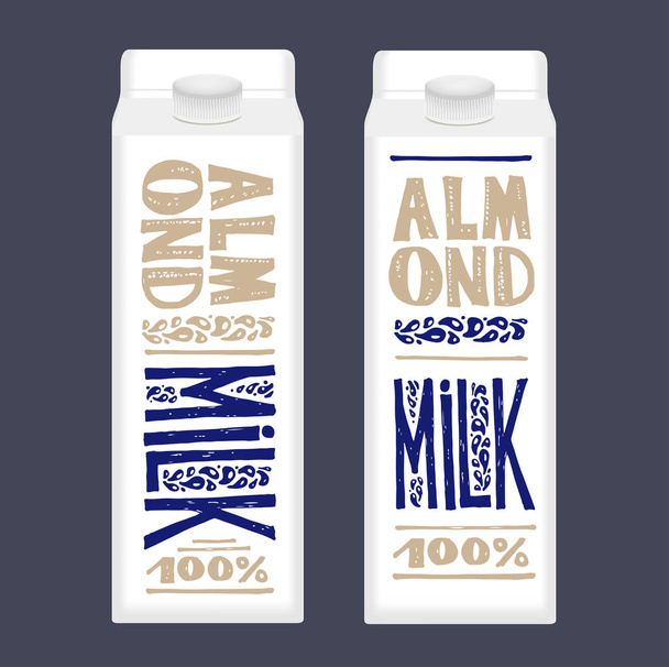 Hand drawn lettering label - natural 100% milk. Almond Milk.  - Vector, Image
