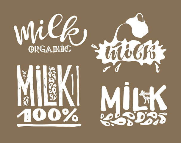 Hand drawn lettering label - natural 100% milk. Almond Milk.  - Vector, Image