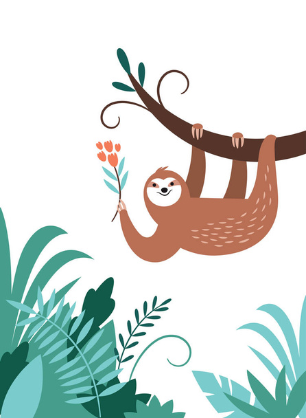 ilustração vetorial em folhas florais tropicais e coala engraçada
  - Vetor, Imagem