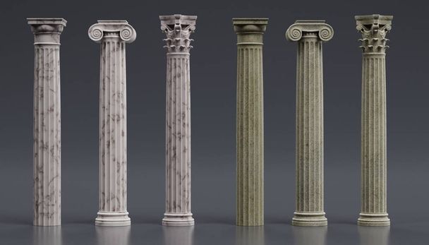 Realistyczne 3D renderowanie kolumn (dorycka, Ionic i korynckie) - Zdjęcie, obraz