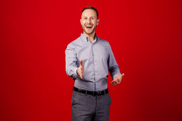 man on red background. business, people and office concept. - Foto, Bild