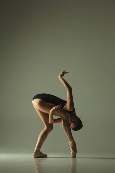 Young graceful female ballet dancer dancing in mixed light - 写真・画像