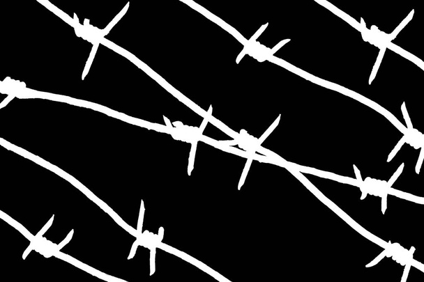 White silhouettes of tilted barbed wires isolated on black - Photo, Image