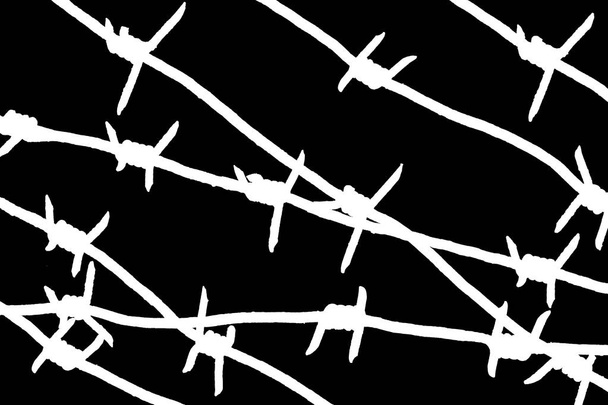 Білі силуети колючо-ріжучих дротів ізольовані на чорному
 - Фото, зображення