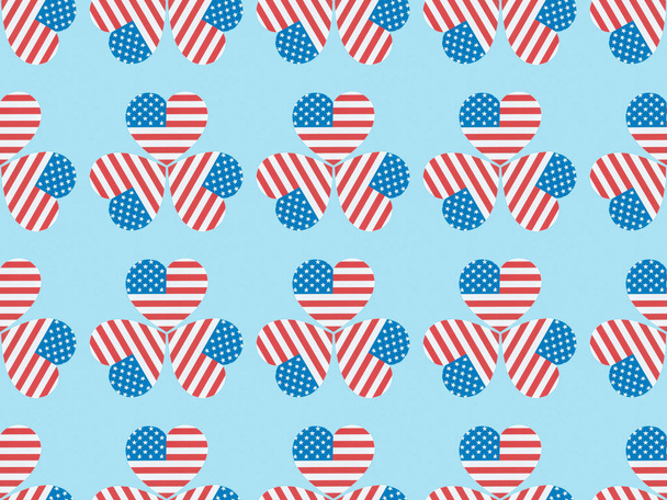 seamless background pattern with hearts made of usa flags on blue  - Foto, Bild