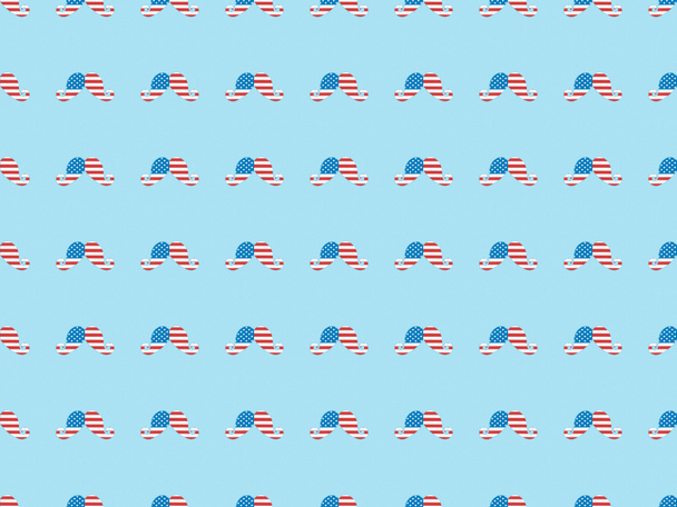 seamless background pattern with paper cut mustache made of american flags on blue  - Foto, Imagen