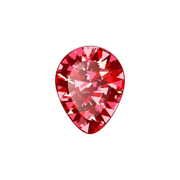 Realistic Red ruby Diamond on white background. Vector illustration of scarlet gemstone. - Vector, Image