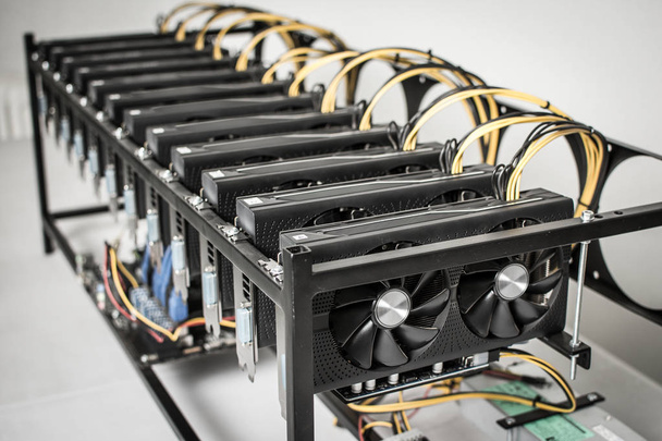 Mining Rig Machine for Cryptocurrency Using Powerful Computer Graphic Cards - Photo, Image